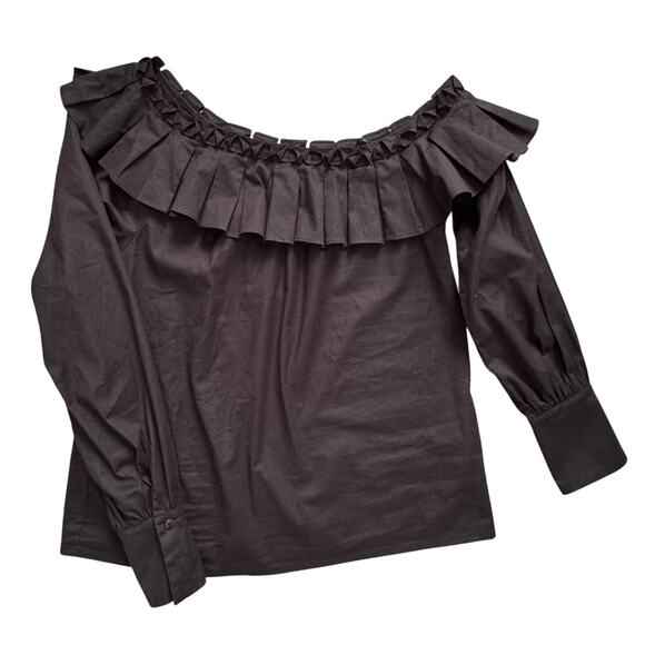 RAMY BROOK BLACK RUFFLE OFF SHOULDER BLOUSE SZ S MADE IN PERU - Picture 1 of 4